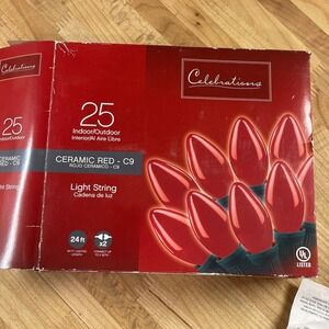 Celebrations 25 Count Ceramic Red C9 Christmas Light String 24 ft Indoor Outdoor
